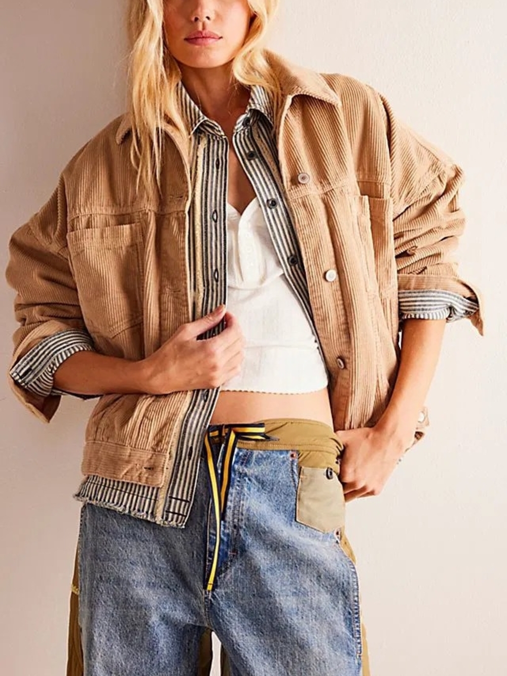 We The Free - Opal Swing Cord Jacket Corduroy Overshirt Jacket in Tan Size XL
